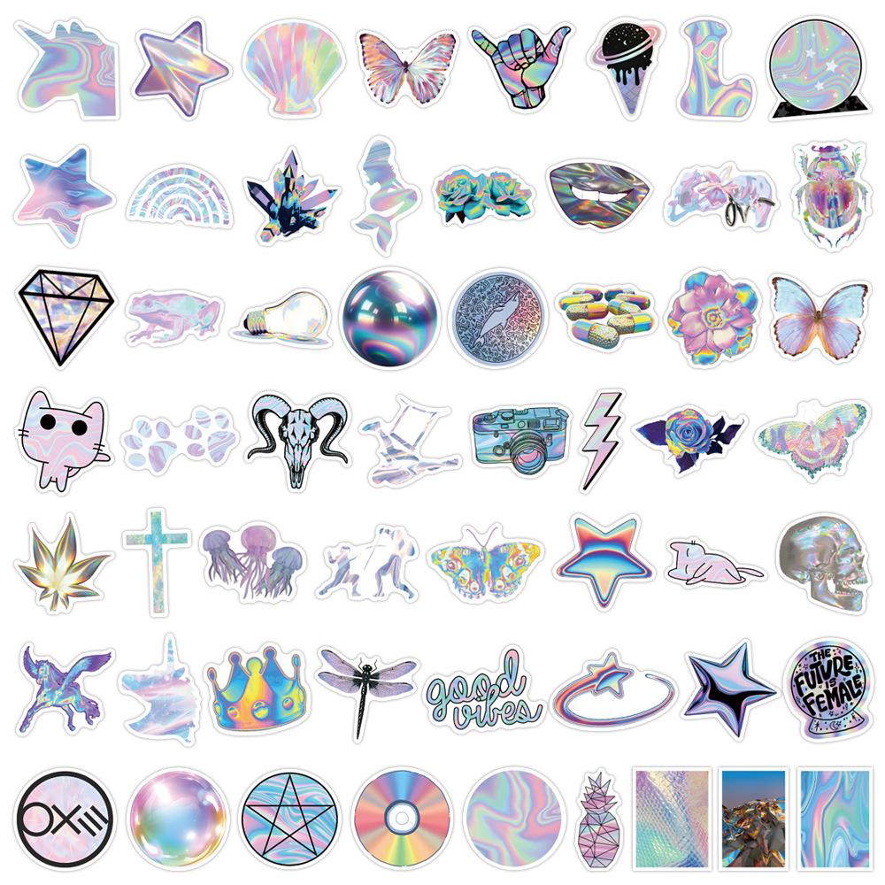 

55 Новых Иридесцентных Дудл Наклеек Самокат Чемодан Стакан для воды Мультяшные Наклейки