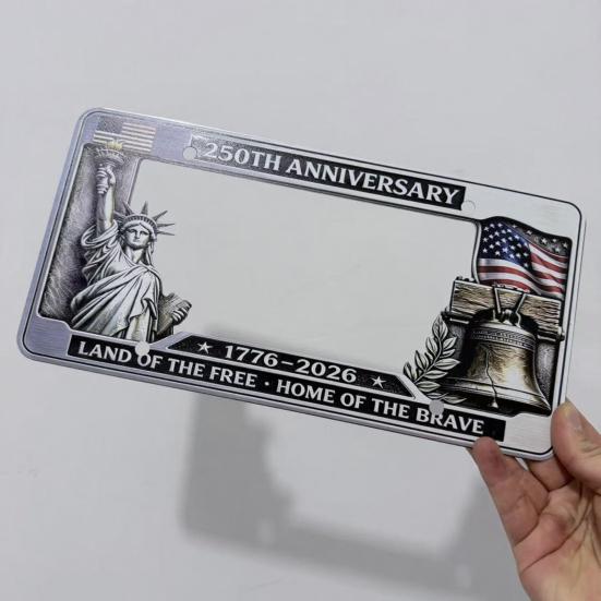 250th Anniversary License Plate Frame, Anti-Rust Coating Car Decoration, Celebrate Freedom History Heritage Perfect Gift for Family And Friends