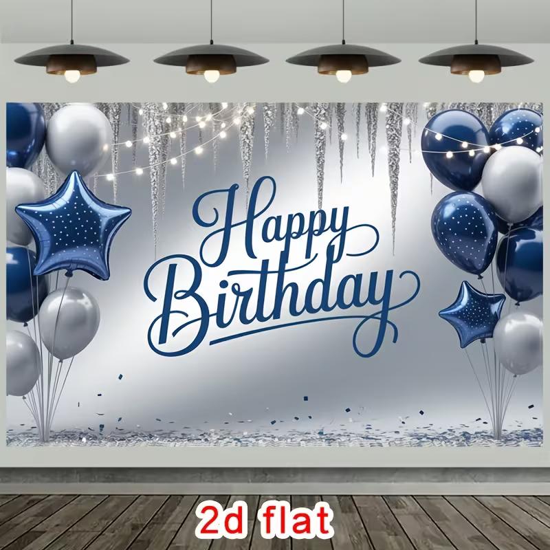 2D String Light Blue Silver Balloon Backdrop Banner for Winter Birthday Party Supplies