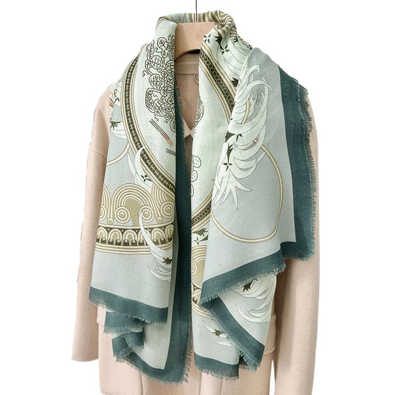 Retro elegant temperament thin air-conditioned room shawl women's trend printing outer scarf