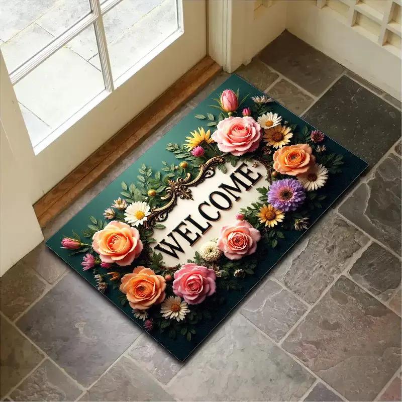Vítejte Květinová Vstupní Rohožka Domácí Dekorace Koberec Vnitřní Venkovní Podložka na Podlahu Obývací Pokoj Ložnice Koupelna Kuchyňský Kobereček