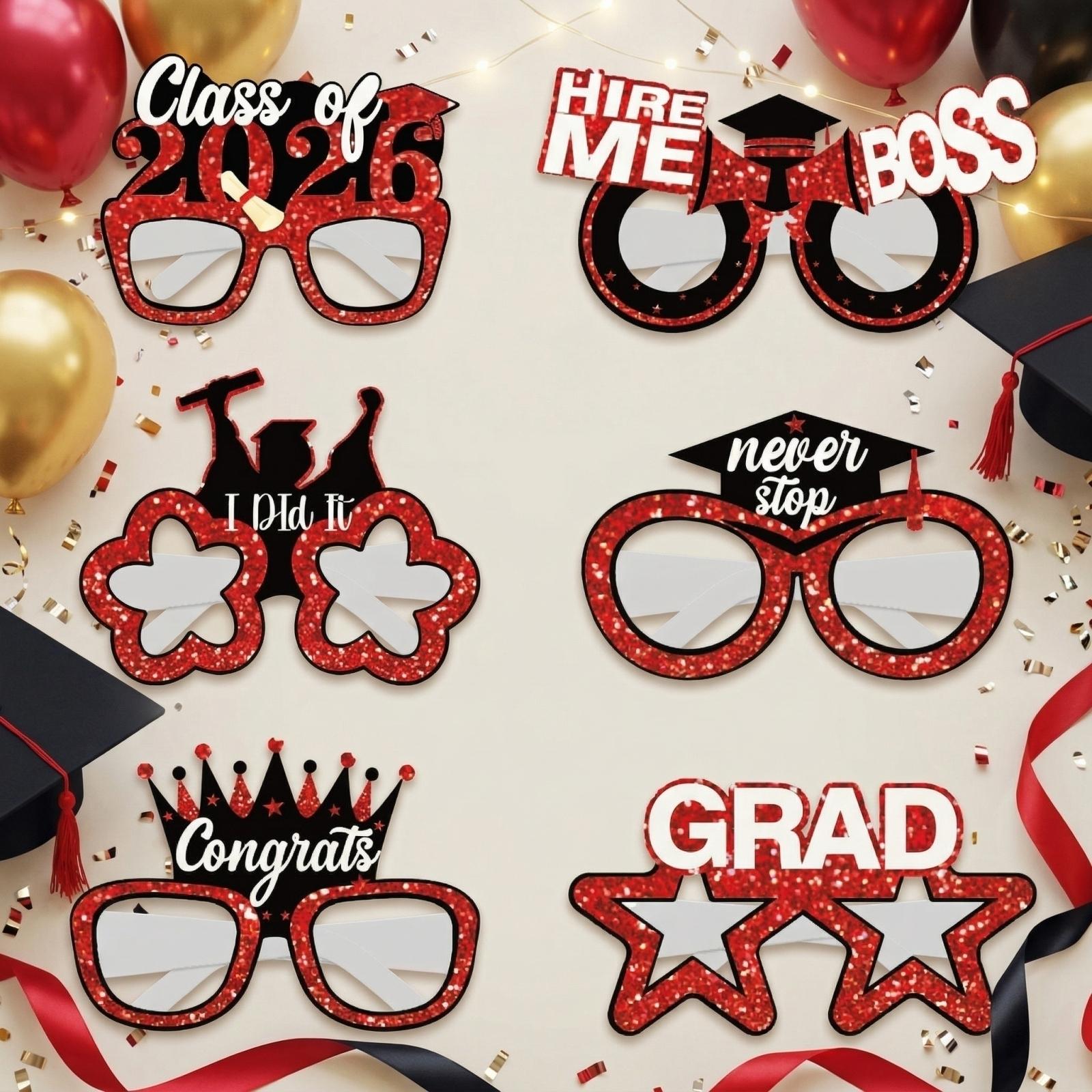 

6pcs Graduation Graduation Glasses Decoration One Size червоний