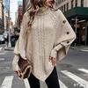Damen Rollkragen Zopfmuster Pullover Fledermausärmel Knopfdetail Locker Asymmetrischer Saum Oversized Pullover Jumper Für Herbst Winter