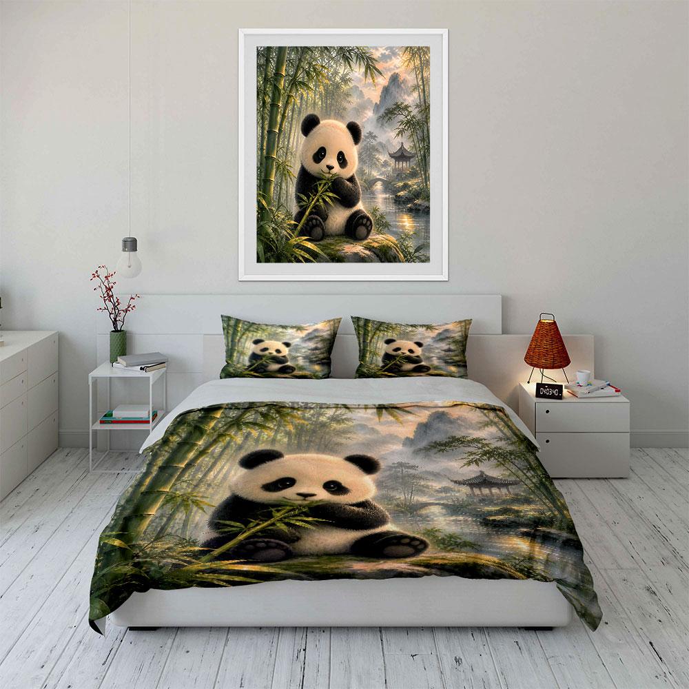 Cute Panda In Bamboo Forest Printed Duvet Cover Set1 Duvet Cover+2 Pillowcasemulti Size Bedroom Bedding Decor Luxury Gifts