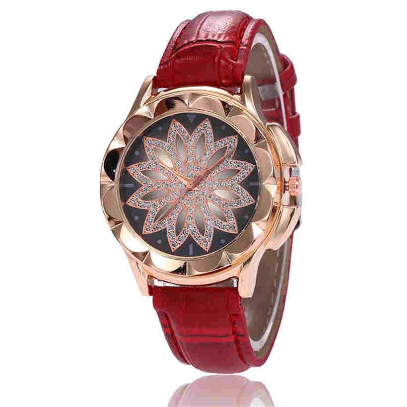 Creative Rose Gold Ladies Quartz Watch Casual Simple Leather Strap Women Wrist Watch