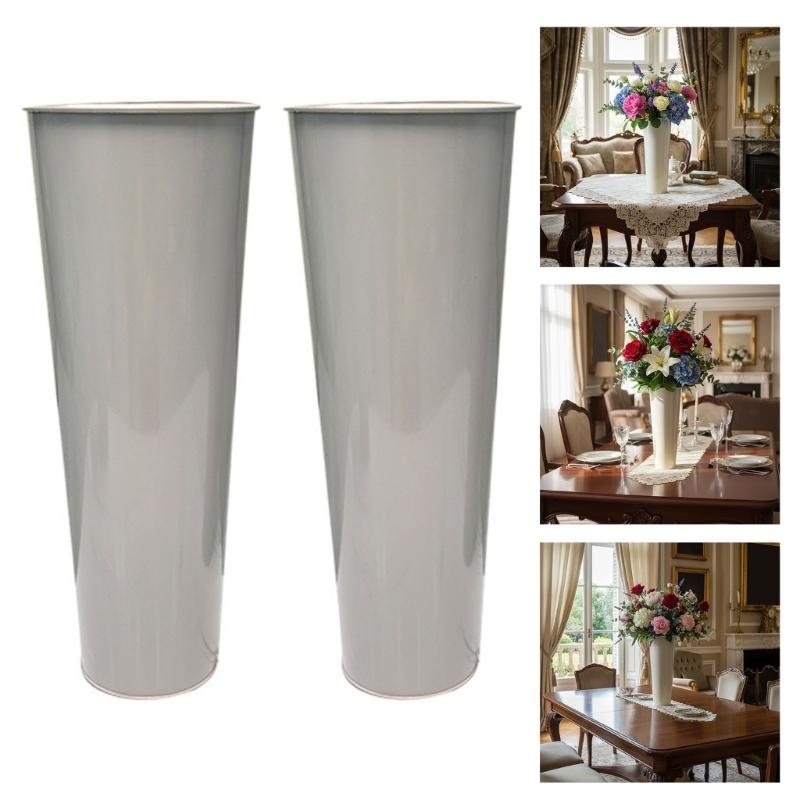 2Pcs Large Metal Vases Farmhouse French Flower Bucket Vases for Cut Flowers Wedding Table Centerpiece Home Decorations