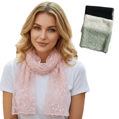 Breathable Mesh Lace Scarf Embroidered Flower Silk Scarf Retro Female Headscarf  Summer