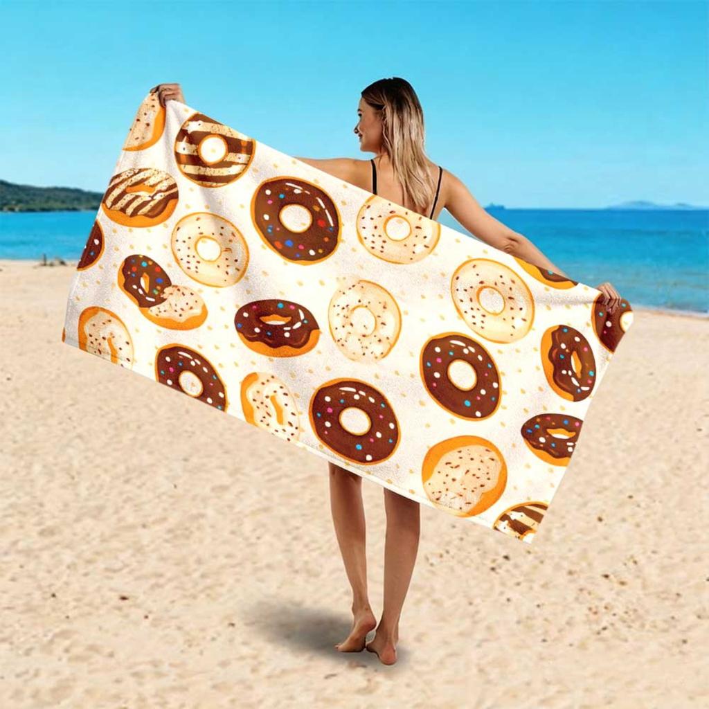 Donut Print Beach Towel Quick Dry Soft Lightweight for Pool Party Swimming Surfing Diving Outdoor Birthday Gift Unisex