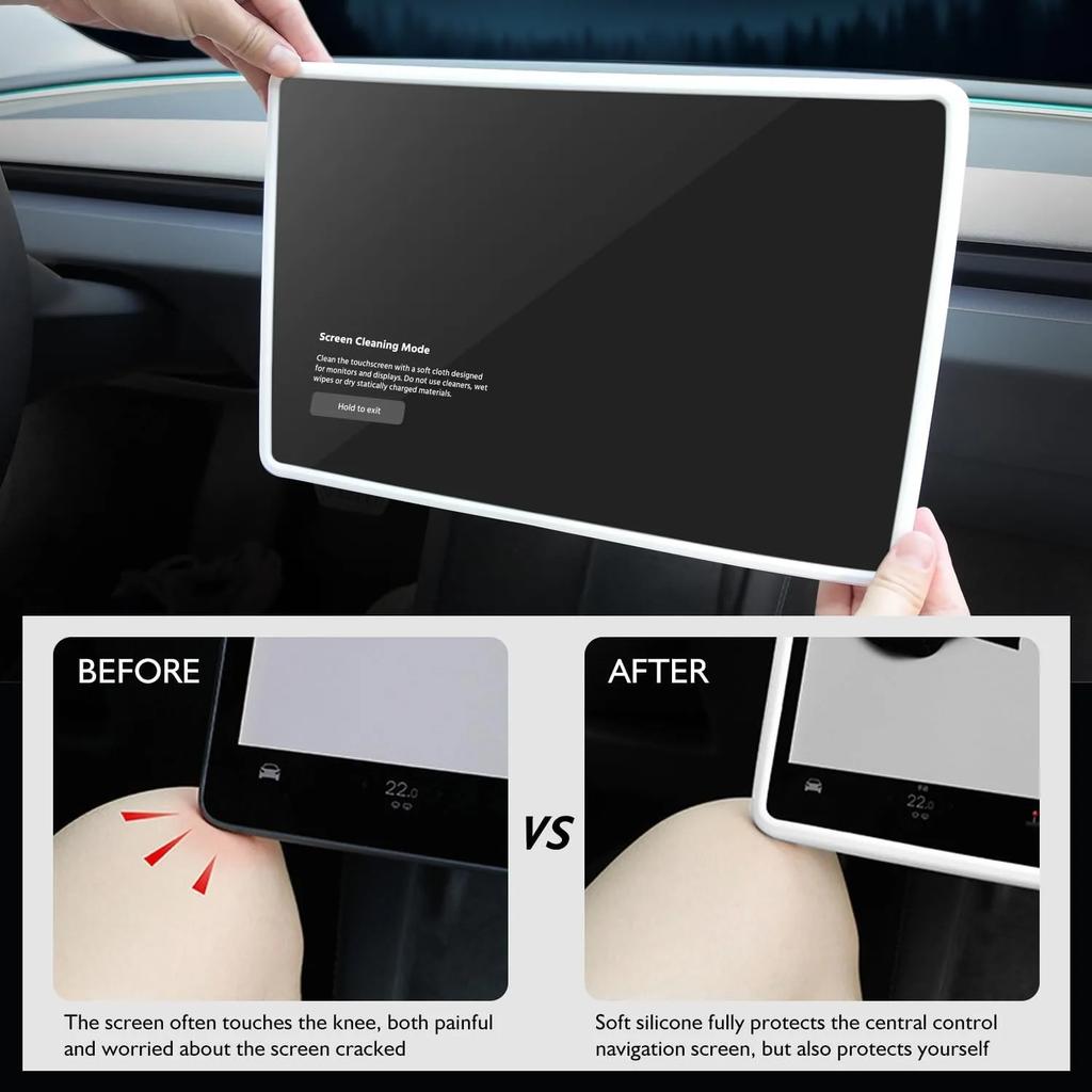 Für Tesla Model 3 Y Juniper Highland 2025 Mittelkonsolen-Armlehnenpolster Kabellose Ladefläche Bildschirm Rückspiegel Schutzrahmen