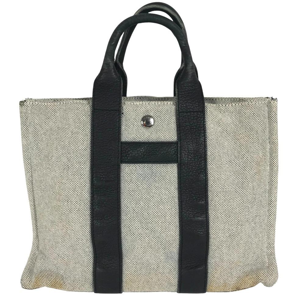 Hermes Sacquain PM Tragetasche Handtasche Toile H / Leder Schwarz/grau