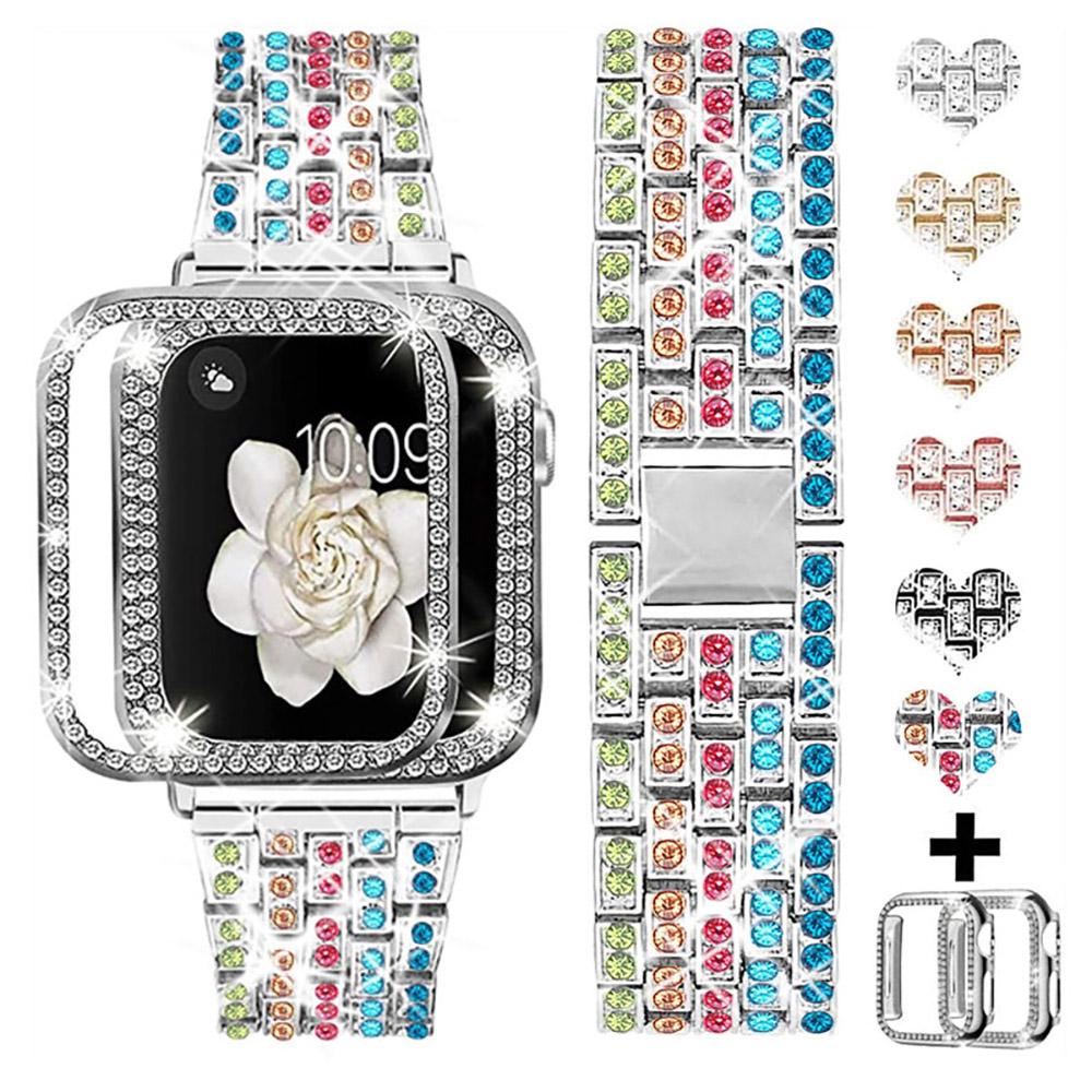 Metal Strap with Case For Apple Watch 45mm 41mm 44mm 42mm 40mm 38mm Diamond Bracelet Wristband for iWatch 9 8 7 6 5 4 3 SE Cover