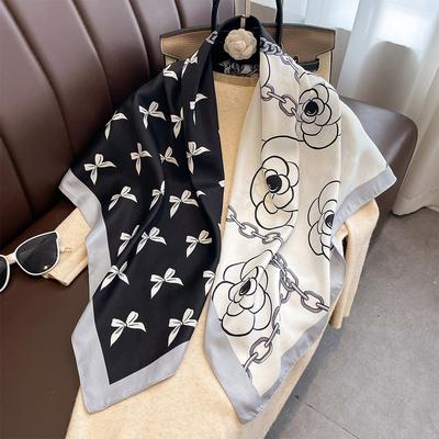 Luxury 90*90Cm Square Silk Scarf For Women Retro Neck Shawl Warps Elegant Neckerchief Bandanas Hijab Soft Stain Ladies Scarf
