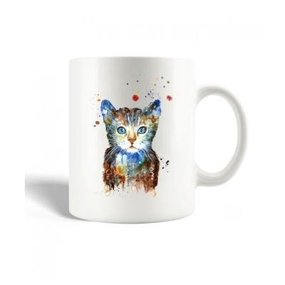 Keramiktasse - Bunte Katze - 30cl - Spülmaschinenfest - Höhe 9,5 cm - Breite 8 cm
