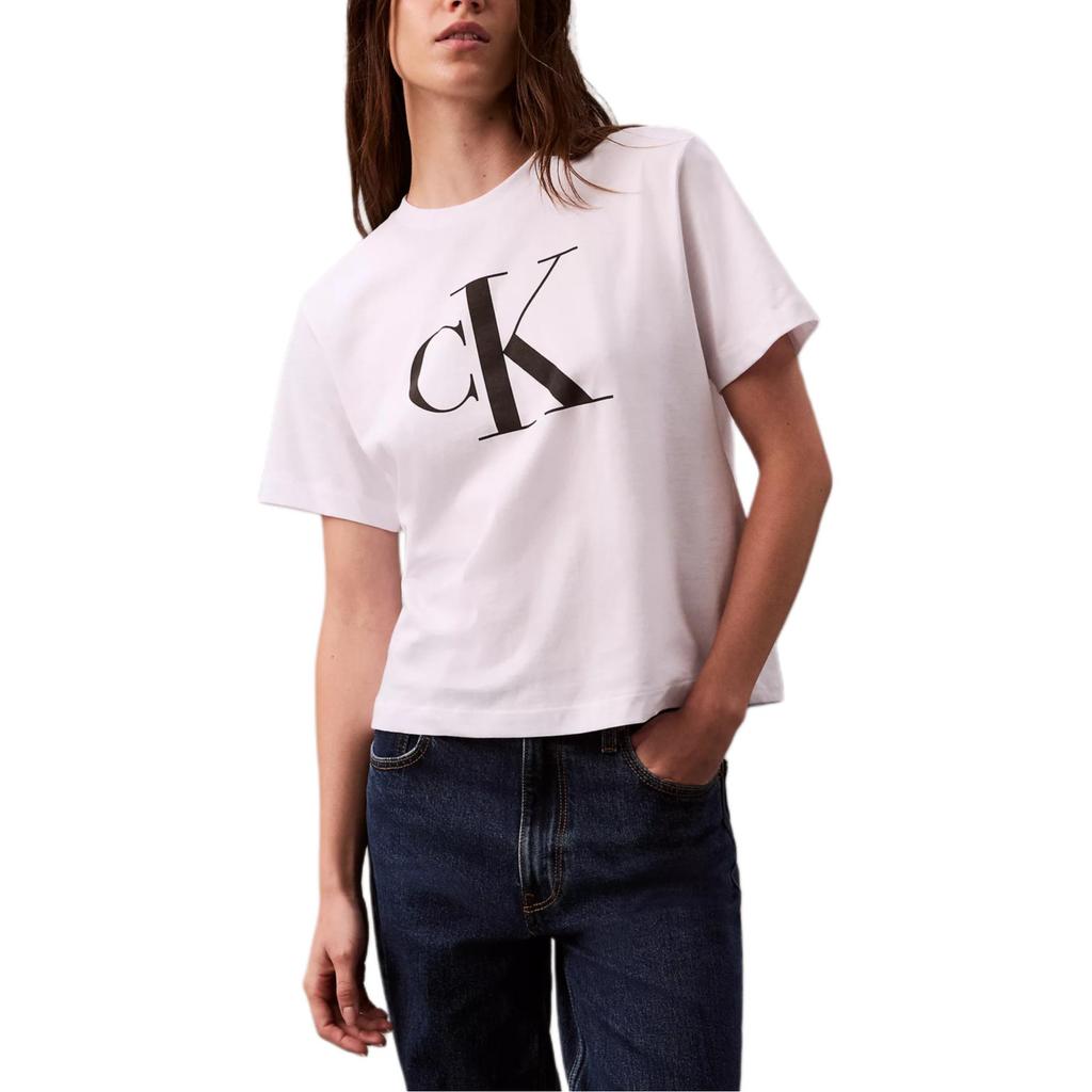 Calvin Klein Letter Soft Breathable Loose Round Neck Short Sleeve T-Shirt Women Tops Bright-White 40WL966-110