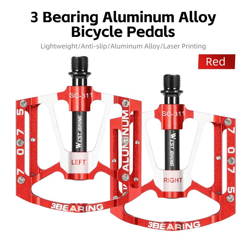 WEST BIKING 3 Bearing Bicycle Pedal CNC Aluminum Alloy Anti Slip MTB Road Bike Pedal Widen Pedals Profession Bike Accessories