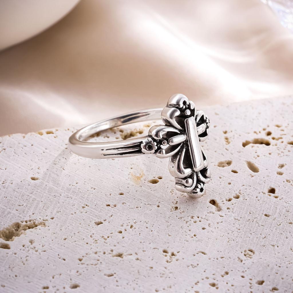 Exaggerated Rock and Roll Cross Flower Ring, Domineering Trendy Punk Retro European and American Trendy Men's