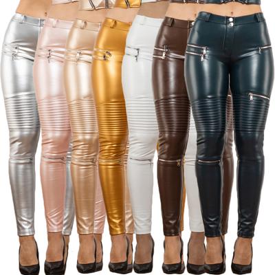 Melody Leather Blue Leather Pants Gothic Female Biker Pants Pu Clothes Punk Leather Pants for Women