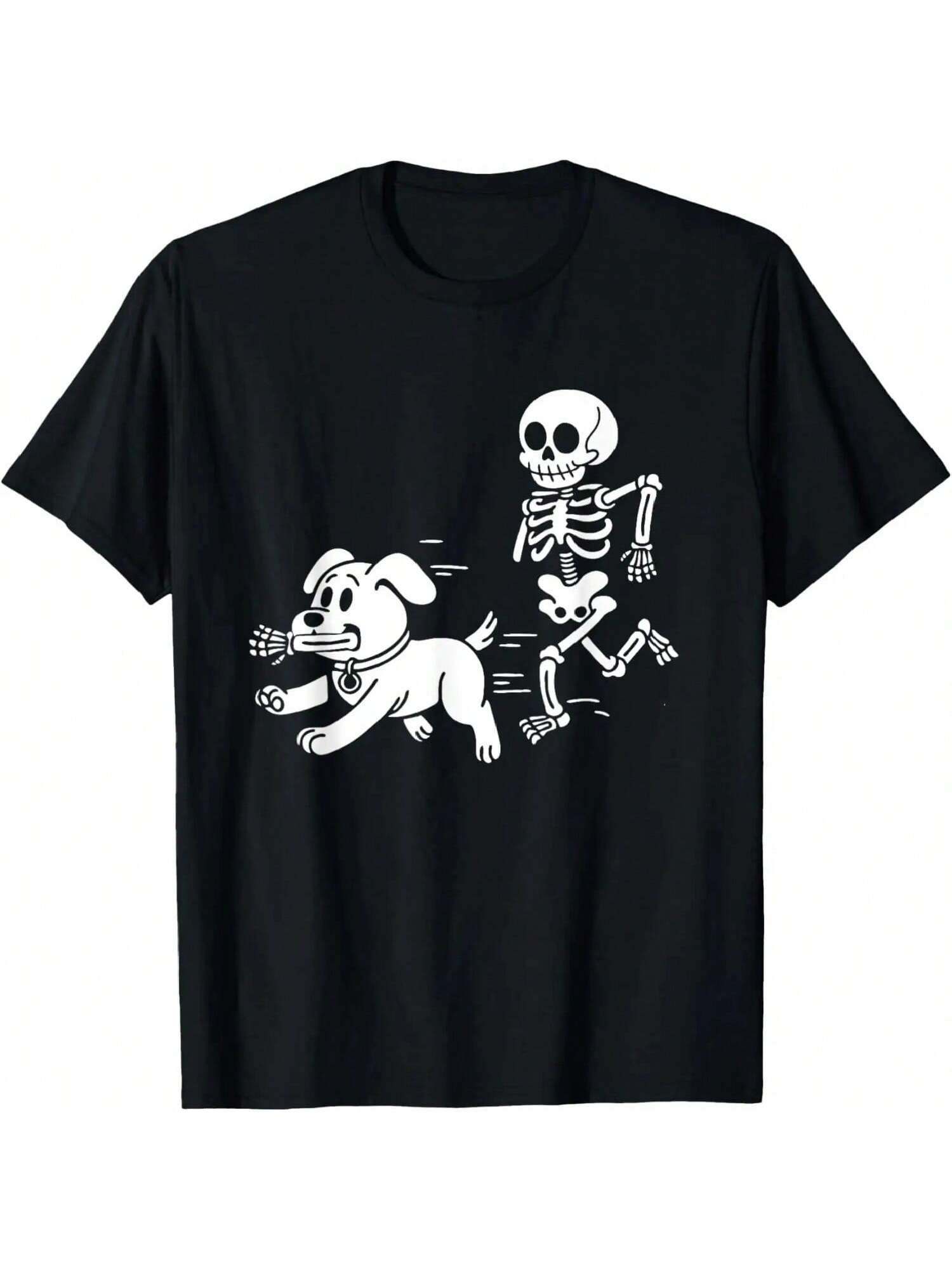Funny Skeleton And Dog Halloween Humor Funny Skull Men unisex T-Shirt S разноцветный