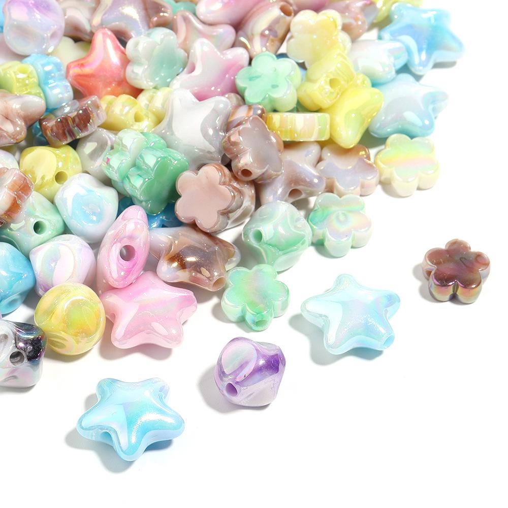 20-Piece Pack of Iridescent Gradient Five-Pointed Star Flower Acrylic Beads for DIY Bracelets