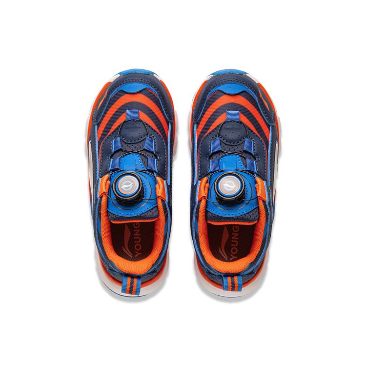 Li Ning Kids Knob Version Low Top Running Shoes Kids Running Shoes Deep-Navy Bright-Orange YKNU090-1