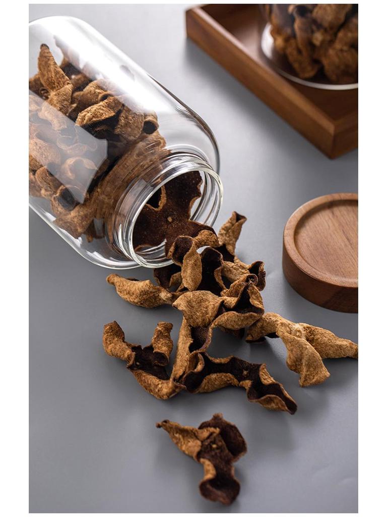 Large Glass Storage Jar with Acacia Wood Lid for Dried Tangerine Peel, Tea, Grains, and Pickling.