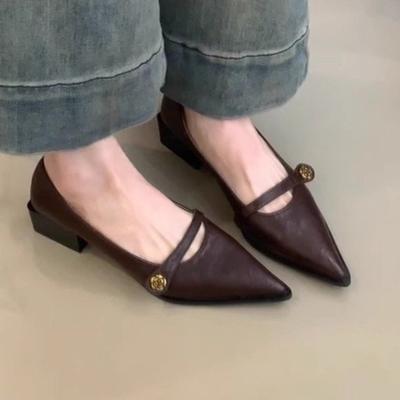 Scarpe da Donna Vintage con Tacco Basso Nuovi Stili Primavera/Estate Moda Fibbia Dorata Punta Appuntita Comode Scarpe Piccole