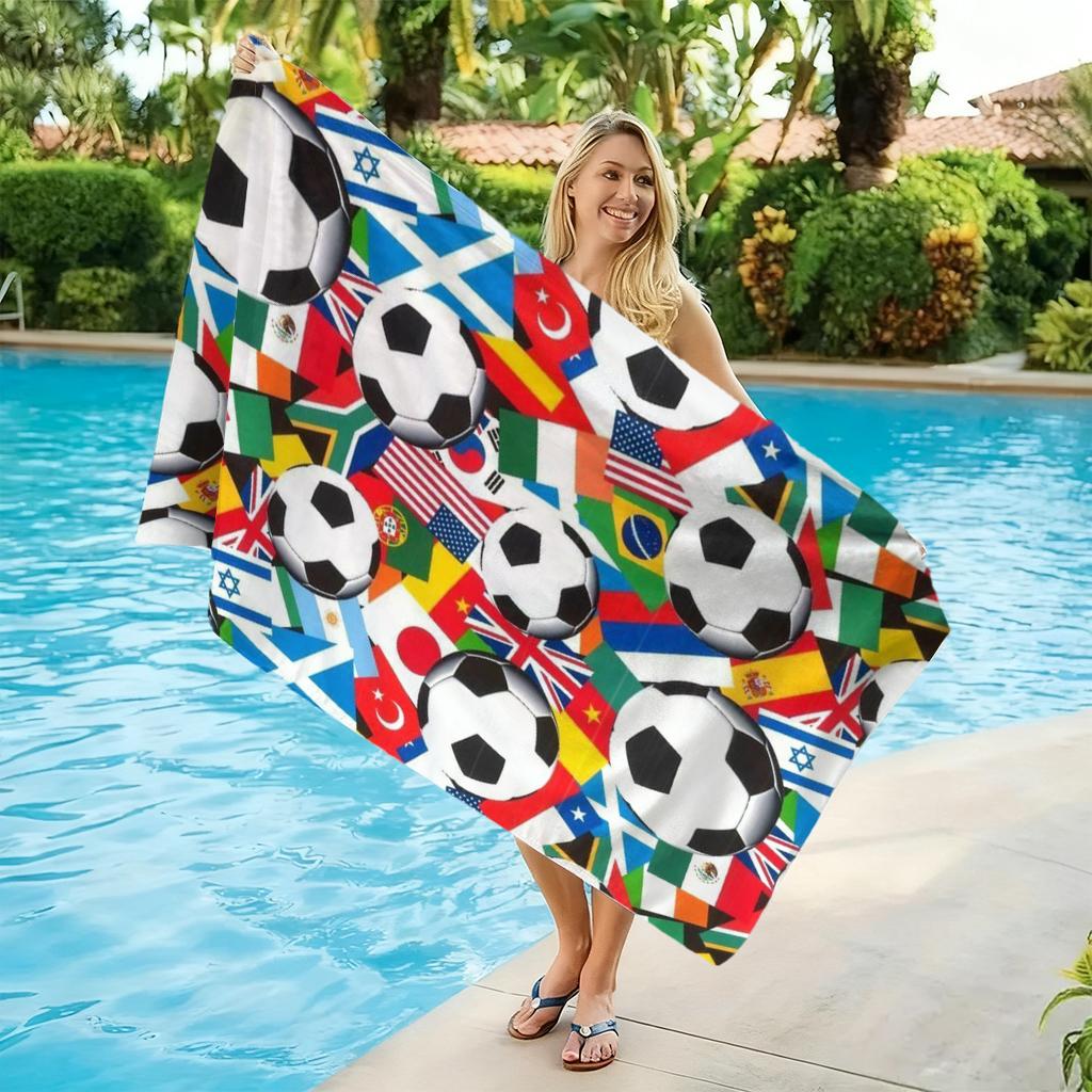 Football National Flag Elements Beach Towel Quick-drying Suitable for Swimming Beach Pool Gym Summer Gift for Friends Families