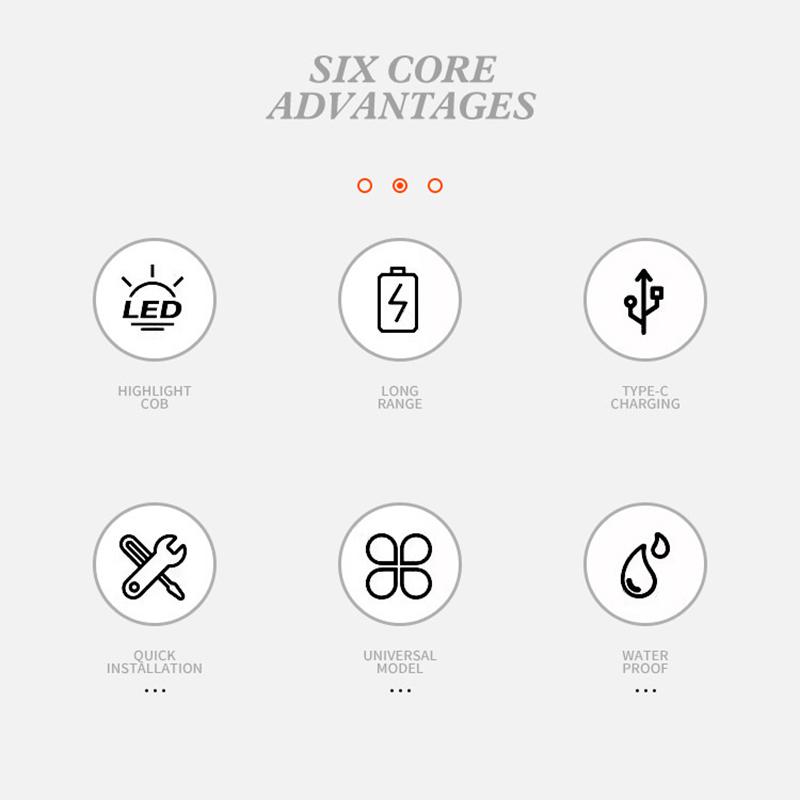 Solární přední světlo na kolo s vysoce svítivými COB LED diodami, 7 režimů, přední světlo, bezpečnostní výstražná zadní světla, vodotěsné zadní světlo na kolo