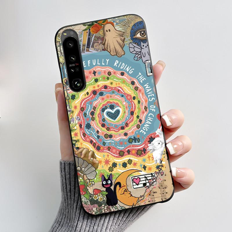Cute Case For Sony Xperia 1 IV V II III Capa Coque Printing Shell Protective Cover Soft Silicone Cartoon Black Casing Fundas