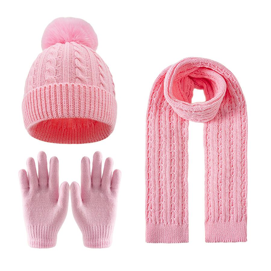 3-12Y Children's Warm Knitted Hat Scarf Gloves Set Thickened Lining Knit Beanie Warm Neck Scarves Windproof Outdoor Protecting