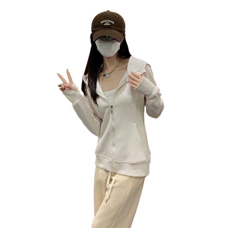 Women's Pink Slim Fit Yoga Zip-Up Cardigan with Hood for Autumn