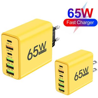 65W USB Type C Charger 6 Port PD Type C Fast Charging Wall Adapter for IPhone 13 14 15 Samsung Xiaomi Huawe Mobile Phone