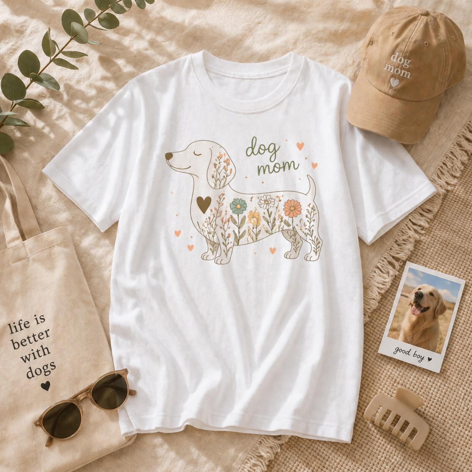 Floral Dachshund Dog Mom Shirt – Vintage Style Graphic Tee 4XL