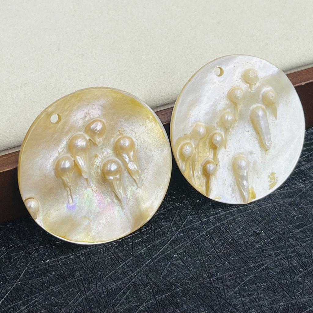 3Pcs, Natural Shell Mother of Pearl Beads with Holes, Boho Handcrafted Round Loose Beads, 40mm, for DIY Necklace Accessories, Jewellery Making Crafts