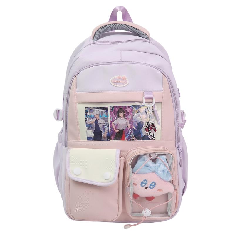 

Рюкзак с цветными блоками для учеников средней школы, легкий школьный рюкзак, женский рюкзак большой вместимости фиолетовый