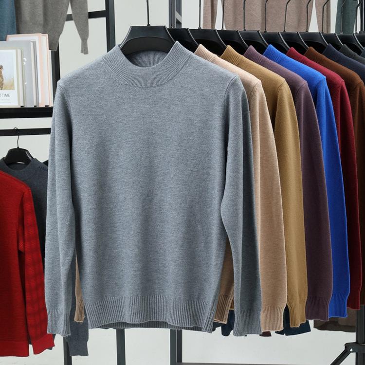 Men's Winter Knitted Wool Sweater with Half-High Collar