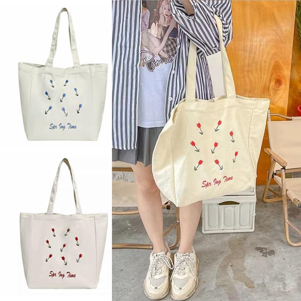 Canvas Cosmetic Storage Organizer Flower Printed Storage Pouch Casual Women's Shopping Bag  Student