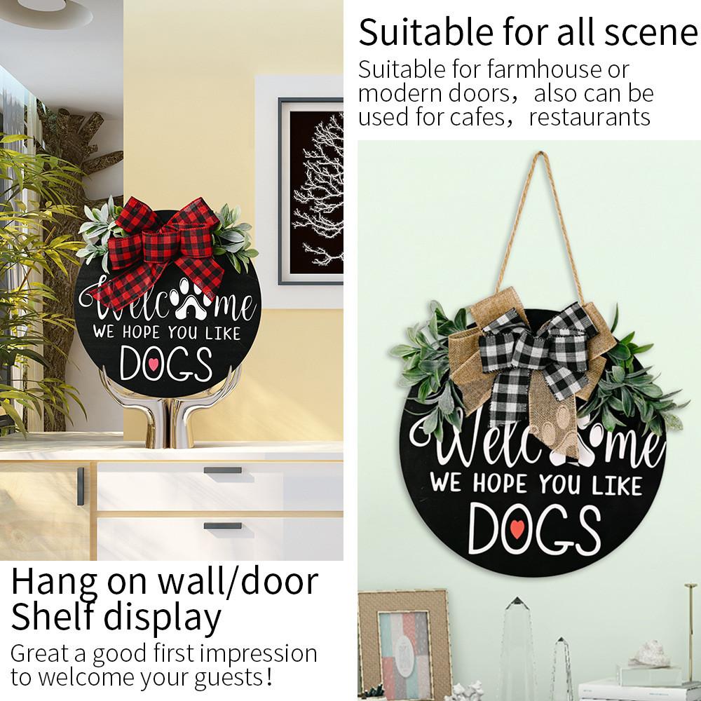 Handcrafted Stunning Wooden Dog Plaque With Classic Bow And Leafy Wreath For Decor Charming