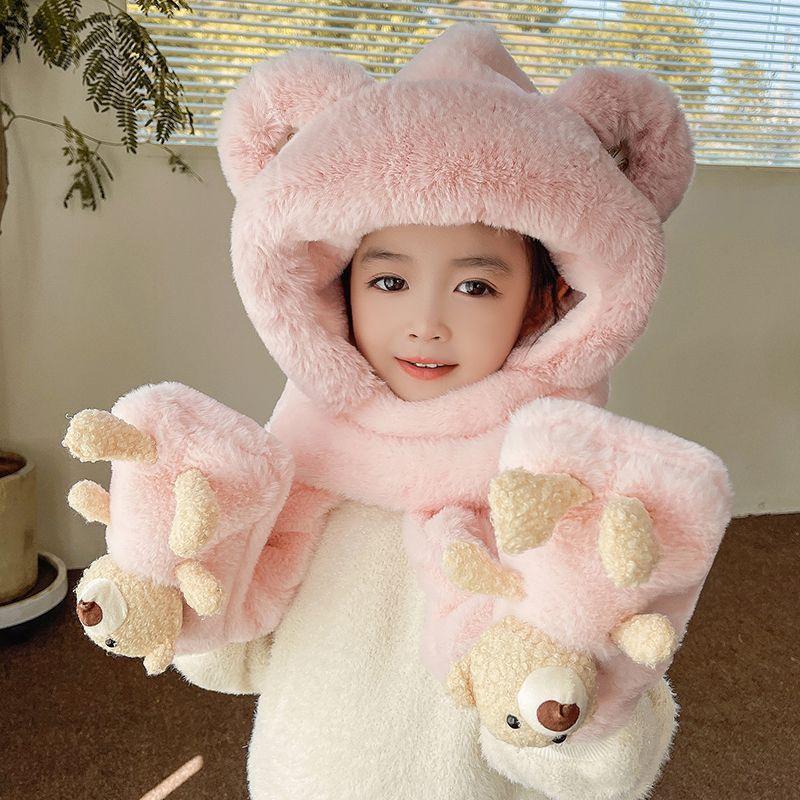 Unisex Winter Windproof Hat and Scarf Set for Kids with Face and Ear Protection