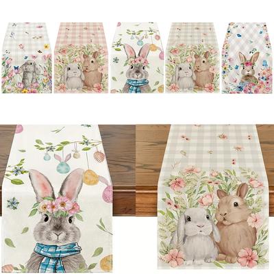 Easter Rabbit Rectangle Table Cloth Easter Rabbits Printed Holiday Table Cloth Holiday Party Table Decor Cute Bunny Table Cloth