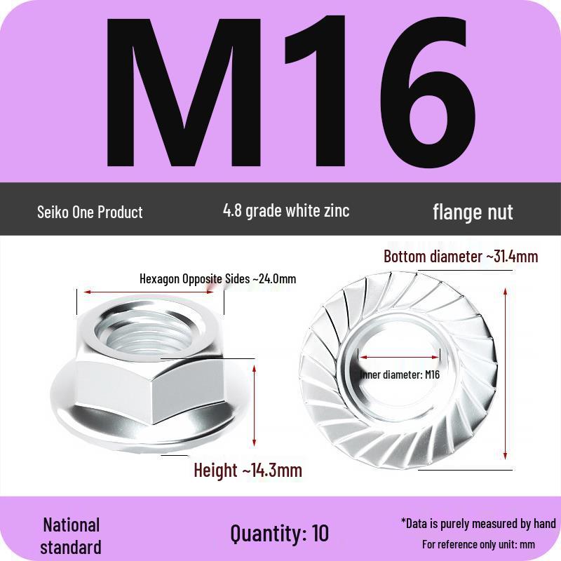 Electroplated Galvanized Anti-Slip Hex Flange Nut with Tooth Washer, M3-M16