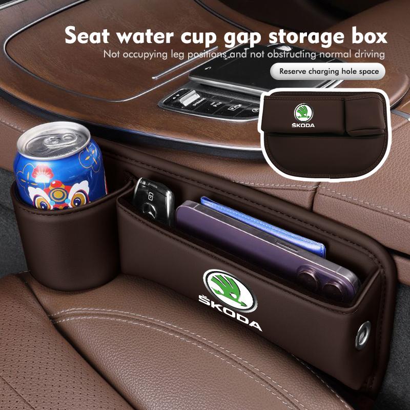 AAABT1 Car Front Seat Crevice Storage Box Pocket Cup Key Phone Holder Accessories For Skoda Octavia Superb RAPID FABIA KAMIQ KAROQ