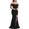 Independent Station European and American Foreign Trade Evening Dress Women's Banquet Temperament Low Chest One Word Shoulder High Split Sexy High-end