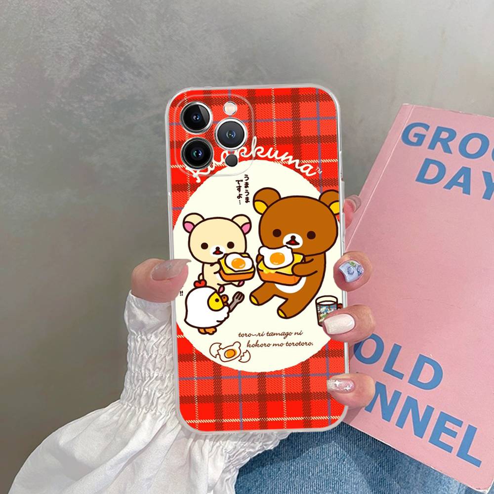 Popular Cute R-rilakkuma Bear Transparent Phone Case For IPhone 17 Air 16 Pro Max 15 14 13 12 11Plus Shockproof Cover