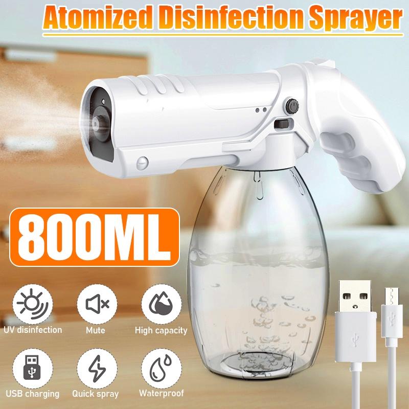 800ML USB Wireless Electric Spray Guns Atomization Disinfection Guns 1200Mah Rechargeable Alcohol Handheld Cleaning Tools White