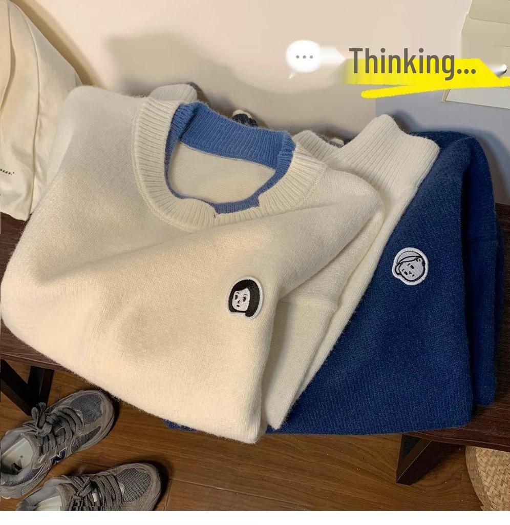 Men's Versatile Japanese-Style Two-Piece Look Sweater—Classic, Loose-Fit Round Neck Pullover