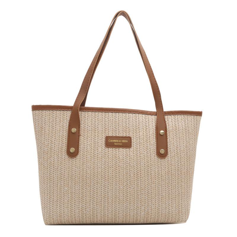 Womens Large Straw Tote Bag With Zipper Inner Pocket For Daily Casual Use