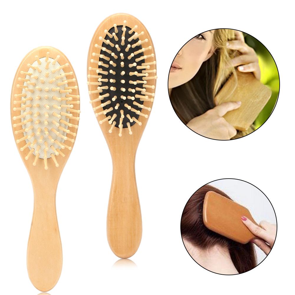 2 Colors Anti Static Natural Wooden Massage Hairbrush Comb Scalp Health Care Paddle Brush