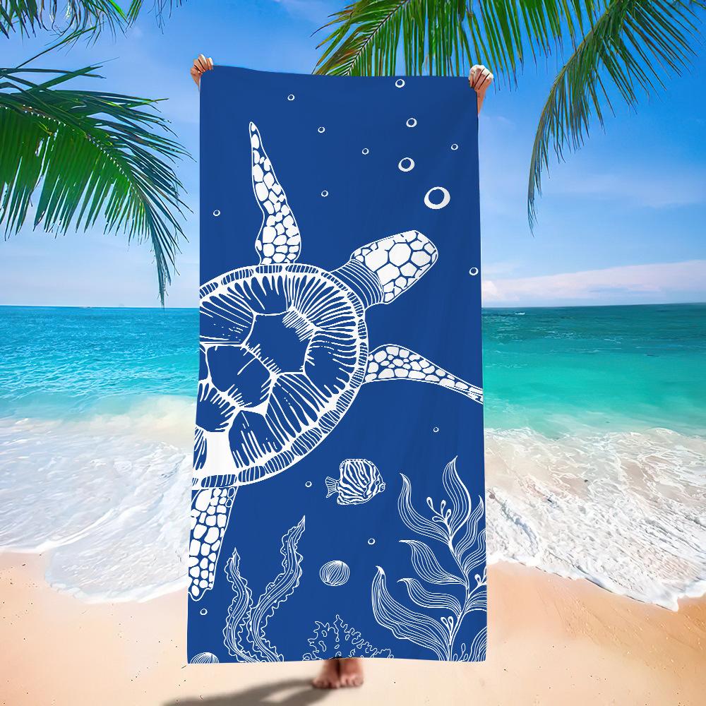 Popular Ocean Turtle Pattern Beach Towel Microfiber Absorbent Bath Towel Quick-Drying Double-Sided Velvet Beach Blanket