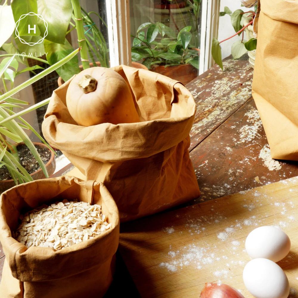 Homlly Sunii Multi Purpose Washable Reusable Kraft Paper Bag for Storage Basket, Flowerpot, Organizer